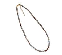 Collana da donna alla moda realizzata con perline di pietra naturale e perle, decorazione per un look elegante, collana per eventi sociali, Misura unica, come descritto