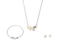 Collana da donna Bracciale orecchino 3 in 1 ciondolo in argento placcato bianco rosa pendenti con collana per ragazze Decorazione da ballo per feste Regali di compleanno Creativi e utili Fashion desig