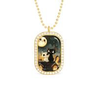 Collana da donna con 2 gatti innamorati seduti sul tetto nella città vecchia collana regolabile gioielli catena ciondolo per viaggi feste, Misura unica, Metallo