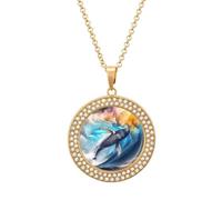Collana da donna con balena che si surgano e onde, regolabile, regalo per mamma, moglie, fidanzata, Misura unica, Metallo
