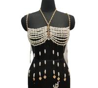 Collana da donna con catena a spalla in perle, collane multistrato, catena for il corpo in perle, catene for il corpo, imbracatura for la spiaggia estiva