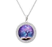 Collana da donna con ciondolo a forma di albero dei sogni sul libro, con ciondolo in lega, idea regalo, Misura unica, Metallo, Nessuna pietra preziosa