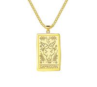 Collana da donna con ciondolo a forma di carta dei tarocchi con segno zodiacale costellazione in acciaio inossidabile dorato quadrato catena rolò gioielli per le donne, Acciaio inossidabile, Nessuna