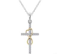 Collana da donna con ciondolo a forma di croce con due 8 parole | per argento sterling , elettroplaccato per superficie, lucido, , classico stile religioso