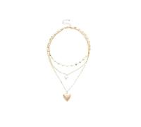 Collana da donna con ciondolo a forma di cuore a strati, collana con ciondolo a tre fili di perle e medaglione, color oro, vintage, impilabile, per uso quotidiano, feste ed eleganti strati