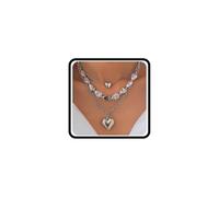 Collana da donna con ciondolo a forma di cuore a strati, placcata oro, 3 pezzi, con perle irregolari, impilabili, collana girocollo delicata punk hip hop, gioielli regalo per feste, Large, Metallo