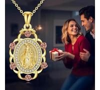 Collana da donna con ciondolo a forma di fiore con scritta "Vergine Maria bicolore"