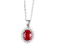 Collana da donna con ciondolo a forma di fiore, elegante laboratorio rubino gioielli autentici 9 K/14 K/18 carati con moissanite, 40+5cm, Oro bianco 14 carati (585), Moissanite Laboratorio Rubino