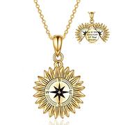 Collana da donna con ciondolo a forma di girasole con medaglione inciso "You are My Sunshine", in argento Sterling 925, Argento sterling