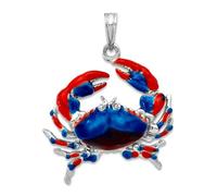 Collana da donna con ciondolo a forma di granchio, in argento Sterling 925, placcato al rodio, smaltato con pietra blu, 21 mm
