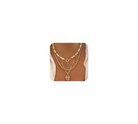 Collana da donna con ciondolo a forma di occhio di malocchio, con strass, collana a strati in oro con perla e malocchio, gioiello portafortuna regalo per lei, Zinco, Nessuna pietra preziosa