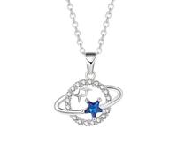 Collana da donna con ciondolo a forma di pianeta, con cristalli blu, micro-set di cristalli brillanti, design a stella fluente, gioiello alla moda