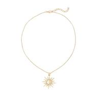 Collana da donna con ciondolo a forma di sole dorato con conchiglia bianca, stella e luna e zircone, gioiello per feste, vacanze