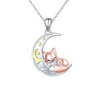Collana da donna con ciondolo a forma di volpe, stella e luna, creativa, Misura unica, Acciaio inossidabile, Nessuna pietra preziosa