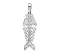 Collana da donna con ciondolo a lisca di pesce in argento Sterling 925 placcato al rodio lucido testurizzato 3D a forma di animale marino, 9,5 mm