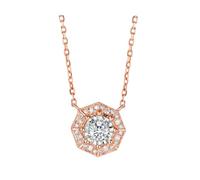 Collana da donna con ciondolo, collana alla moda, con diamanti bianchi, ottagramma, gioielli veri 9 K/14 K/18 carati, oro rosa, 45 cm, Oro rosa 9 carati (375), Diamante
