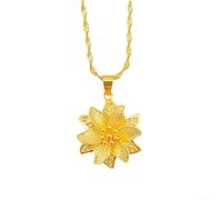 Collana da donna con ciondolo in finto oro scavato dal design intricato, realizzata con materiali sintetici per mantenere la sua forma elegante (parola metro Love)