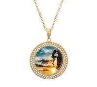Collana da donna con ciondolo regolabile a forma di uomo che si arrampica sulla montagna rocciosa al tramonto, idea regalo per mamma, moglie, fidanzata, Misura unica, Metallo