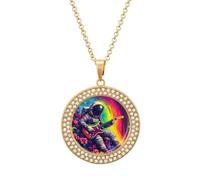 Collana da donna con ciondolo regolabile con astronauti che suonano la chitarra negli spazi; regalo per mamma, moglie, fidanzata, Misura unica, Metallo