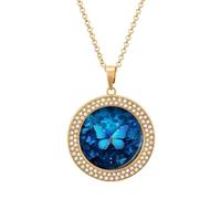 Collana da donna con ciondolo rotondo a forma di farfalla blu, con catena regolabile da 50 cm, chiusura a moschettone, regalo commemorativo personalizzato per amicizia, coppia, uso quotidiano