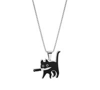 Collana da donna con gatto nero - gioiello in acciaio inox per amanti degli animali domestici, ciondolo unico a forma di felino con design a coltello, regalo perfetto per gli appassionati di gatti