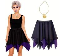Collana da donna con gonna Ursula, per adulti, Halloween, sirena, Ariel, nero e viola