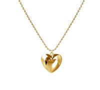 Collana da donna con medaglione a forma di cuore gonfio dorato grosso, carina, regolabile, grande ciondolo a forma di cuore, collana alla moda per gli amanti di San Valentino, Large, Metallo, Nessuna