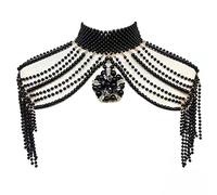 Collana da donna con perle finte e ciondolo a collo alto, gioiello per il corpo, catena da spalla, scialle per feste di nozze, costume avvolgente, Bk, Taglia unica