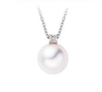 Collana da donna con perle lunghe, elegante, in oro 9/14/18 carati, regalo di compleanno, 45 cm, Oro bianco 18 carati (750), Perla