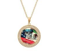 Collana da donna con teschio con bandiera messicana americana, regolabile, regalo per mamma, moglie, fidanzata, Misura unica, Metallo