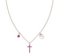 Amen Collana Rosè Croce Zirconata e Perla