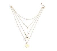 Collana da donna dorata a catena multistrato con disco lunare, lavorazione creativa e squisita