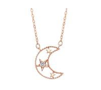 Collana da donna, gioiello alla moda, lunga bianca, con diamanti e luna e stella, in oro rosa 9 K/14 K/18 carati, 45 cm, Oro rosa 14 carati (585), Diamante