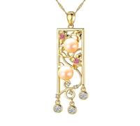 Collana da donna in argento 925, collana con ciondolo a forma di fiore e perle con zirconi rotondi, 14 x 40MM, Zirconia cubica