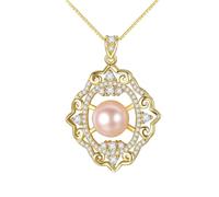 Collana da donna in argento 925, con ciondolo a forma di collana lunga con perle e zirconi, 2.4 x 3.3CM, Zirconia cubica