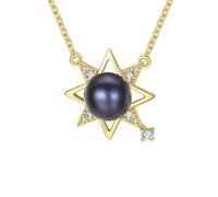 Collana da donna in argento 925, con ciondolo a forma di stella lunga con perle e zirconi, 1.43 x 1.54CM, Zirconia cubica