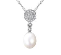 Collana da donna in argento 925, con zirconi rotondi e perle ovali, regalo di compleanno, 400+50 x 7 x 18MM, Perla Zirconia cubica
