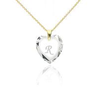 Collana da donna in argento 925 placcato oro con Swarovski Elements, ciondolo a forma di cuore, colore cristallo e incisione a lettera A - Z, collana a cuore come regalo per moglie, fidanzata o San Valentino