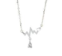 Collana da donna in argento, Collana vintage sterling for donna S925 argento battito cardiaco zircone delicato girocollo alla moda collana delicata catena regalo gioielli for le sue ragazze coppie