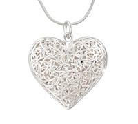 Collana da donna in argento Sterling 925 - ciondolo a forma di cuore filigrana con motivi floreali - catena 41 cm - gioiello elegante regalo amore compleanno festa della mamma San Valentino Natale