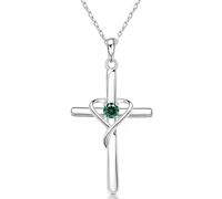 Collana da donna in argento Sterling 925 con ciondolo a forma di cuore e croce portafortuna, minimalista, personalizzata e versatile, Mittelgroße, Argento, No