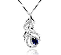 Collana da donna in argento sterling 925 con zaffiro a goccia, ciondolo a forma di foglia di piuma, pietra portafortuna di settembre FN101