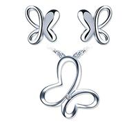 Collana da donna in argento sterling collana con zirconi set ciondolo a forma di farfalla orecchini set di moda fine collana animale, Argento sterling Zirconia cubica, Ossido di zirconio