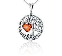 Collana da Donna in Argento Sterling Ossidato, Cuore In Ambra Baltica, Ciondolo Celtico Dell'albero Della Vita Con Cuore in Ambra su Catena
