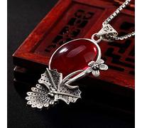 Collana da donna in argento Sterling S925 con foglie, fiori, inserto granato ciondolo classico semplice palazzo nazionale vento moda regalo squisito LJBLEUSK