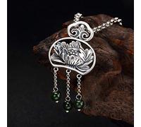 Collana da donna in argento Sterling S925, con perle di diaspro, ciondolo a forma di fiore di loto, classico, semplice, palazzo nazionale, alla moda, regalo squisito, LJBLEUSK