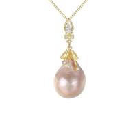 Collana da donna in oro 925, collana con perle e zirconi ciondolo gioielli regalo di compleanno, 11 x 29MM, Zirconia cubica