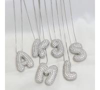 Collana da donna in ottone con 26 ciondoli a forma di lettera dell'alfabeto inglese, con zirconi e decorazione a palloncini e bolle L,M,S,H,A,T,O,X,B,C,D,E,F,G,I,J,K,N,P,Q,R,U,V,W,Y,ZRame