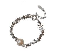 Collana da donna in ottone con perle, girocollo placcato argento, regolabile, lussuosa e ipoallergenica, design con perla singola grande, design 2024, accessorio perfetto