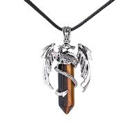 Collana Da Donna In Pietre Naturali,Occhio Di Tigre Collana Di Pietra A Punta Esagonale Pietra Scheggia Filo Di Drago Avvolto Pendenti Della Pietra Preziosa Collane Del Pendente Dei Monili Delle Don